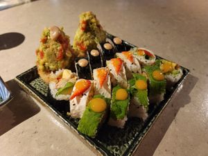 Avocado and black Garlic, Californian roll, tropical roll, momo roll at Sushi Momo in Montreal