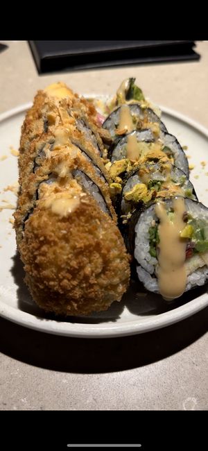 Left was bacon & egg one, right was asparagus veggie one  at Sushi Momo in Montreal