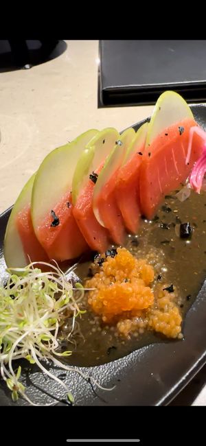 Salmon with green apple  at Sushi Momo in Montreal