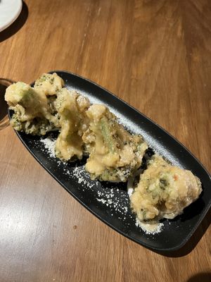 Tempura broccoli with ricotta and parmesan cheese  at Sushi Momo in Montreal