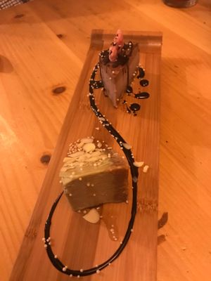 Chocolate raspberry cheesecake and Matcha cheesecake. so yum!!! at Sushi Momo in Montreal