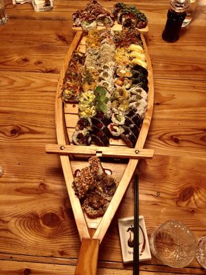 Sushi boat for 6 people 😃 at Sushi Momo in Montreal