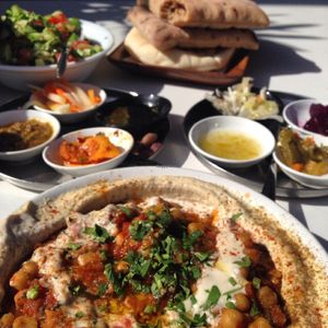Delicious Vegan lunch At Micha's Hummus at Etzel Micha - Micha's Humus in Tel Aviv