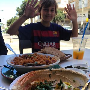 a healthy Vegan Hummus Lunch at Etzel Micha - Micha's Humus in Tel Aviv