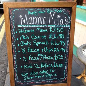 Menu Board  at Mamma Mia's in Newcastle Upon Tyne