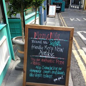 vegan menu board  at Mamma Mia's in Newcastle Upon Tyne