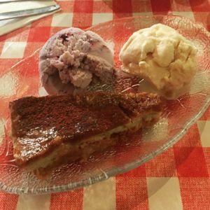 delicious cheesecake with two different vegan ice creams! at Mamma Mia's in Newcastle Upon Tyne