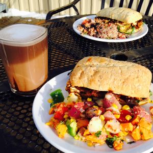 Gardein 'beef' and kimchi sandwich  at Raven's Nest in Whistler