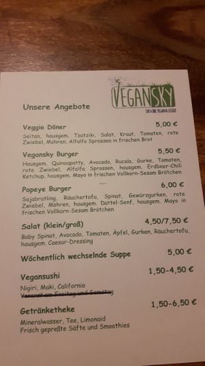 Menu at Vegansky in Dortmund
