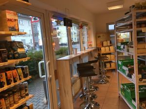 inside shop = restaurant at Veganatural in Giessen