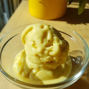self made ice cream. this one is mango at Veganatural in Giessen