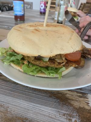 Burger with hemp patty at Veganatural in Giessen