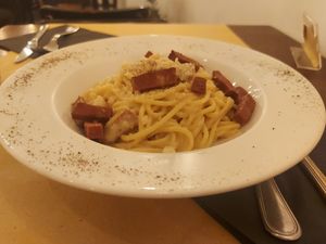 The vegan carbonara fucking slaps. 10/10 at Origano Trevi in Rome