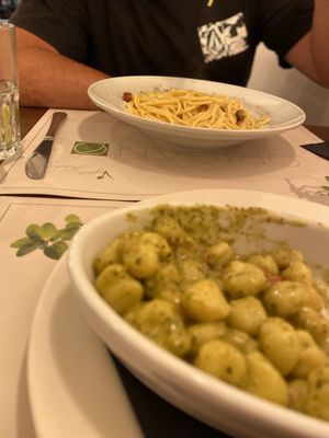 Pesto gnocchi (front)  at Origano Trevi in Rome