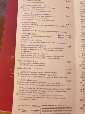 Menu June 2023 at Origano Trevi in Rome