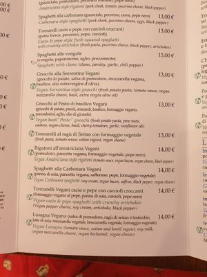 Menu June 2023 at Origano Trevi in Rome