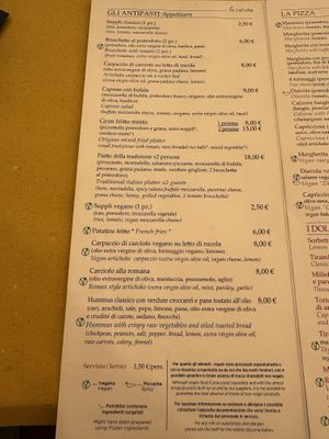 Vegan options are clearly labeledd  at Origano Trevi in Rome