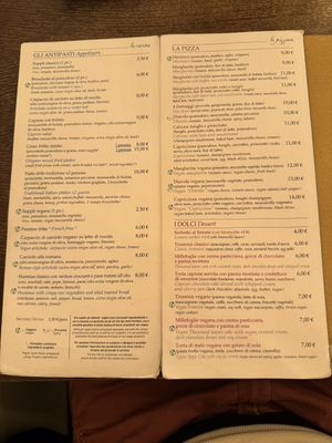 Part of the menu (2 more pages!)  at Origano Trevi in Rome