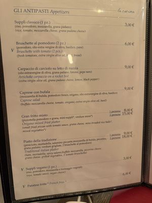 Menu   at Origano Trevi in Rome