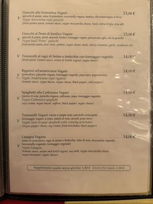 Menu   at Origano Trevi in Rome