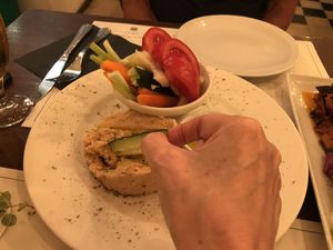 Hummus with raw veggies  at Origano Trevi in Rome
