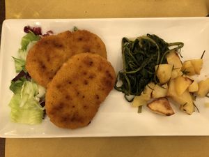 Soy cutlets, potatoes at Origano Trevi in Rome