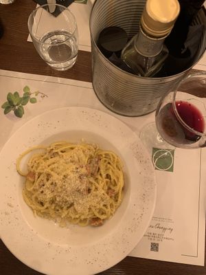 Vegan carbonara  at Origano Trevi in Rome