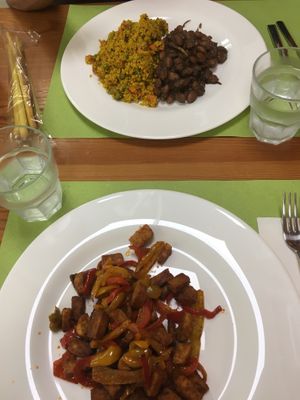 Couscous with veggies and tofu, beans for sides  at Biosapori in Noventa Padovana