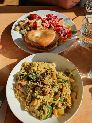 Pad thai and burger at The Green Kitchen in St Albans