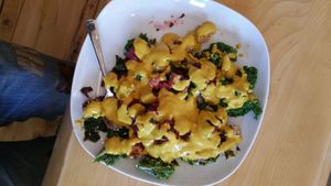 salad is a good start to the buffet lunch, with beets, kale and the incredible nutritious yeast based jungle dressing. Tastyyyyyy at Jungle Cafe in Brooklyn