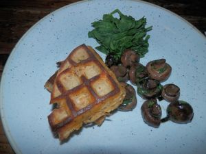 Sweet potato waffles, mushrooms and spinach at Lounges - Argo Lounge in Peterborough