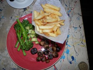 Fries, mushrooms, avocado and tenderstem broccoli with chilli and garlic at Lounges - Argo Lounge in Peterborough