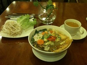 Mien Mang 45'000 Dong and Green Tea 5000 Dong at Phuong Mai Vegetarian Restaurant in Ho Chi Minh City