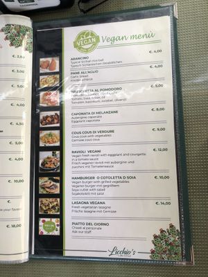 Clearly marked vegan menu   at Licchio's Bar in Taormina