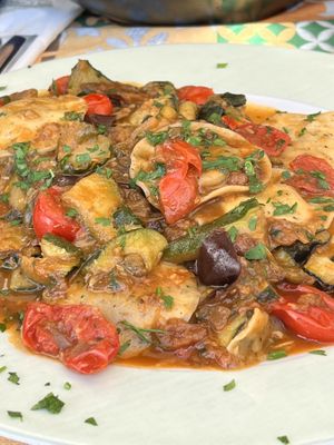 Vegan Ravioli with mushroom filling  at Licchio's Bar in Taormina