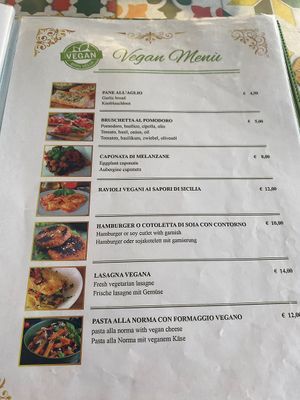 Vegan menu  at Licchio's Bar in Taormina