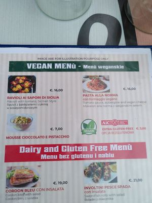 Vegan menu at Licchio's Bar in Taormina