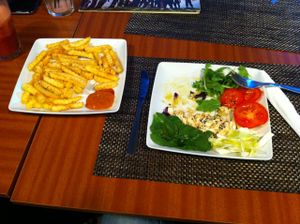 Tofu salade with fries :) at Black Mamba Burgers and Records in Porto