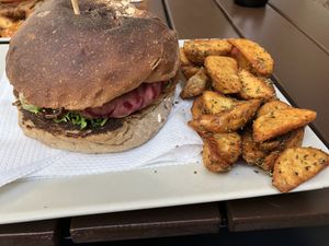 Crusty burger at Black Mamba Burgers and Records in Porto