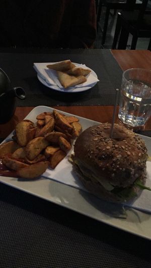 punk burger and some samosas at Black Mamba Burgers and Records in Porto
