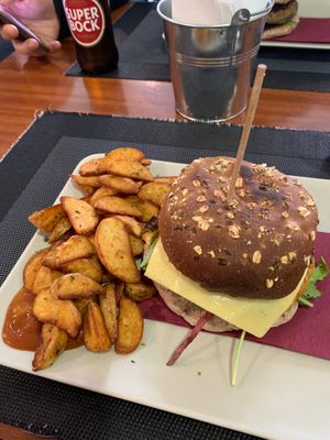 Burger-666 with fries at Black Mamba Burgers and Records in Porto