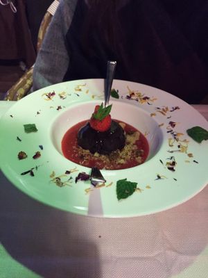 Chocolate and strawberry desert. at Ristorante Da Mario alla Fava in Venice
