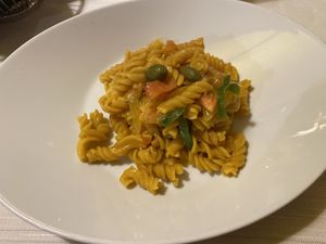 Fusilli with frigitelli peppers, cherry tomatoes and capers 17€ at Ristorante Da Mario alla Fava in Venice