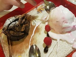 mix and match dessert chocolate cake with cherry and rice ice cream at Ristorante Da Mario alla Fava in Venice