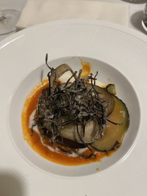 Aubergine flan in tomato stew at Ristorante Da Mario alla Fava in Venice