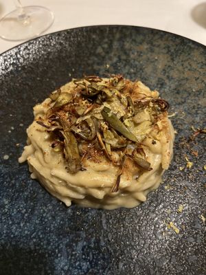 Trofie pasta with crispy artichokes  at Ristorante Da Mario alla Fava in Venice