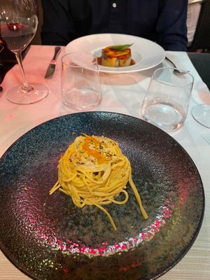 Spaghetti with bronte pistachio cream at Ristorante Da Mario alla Fava in Venice