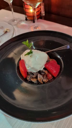 Strawberry soup with champagne ice cream at Ristorante Da Mario alla Fava in Venice