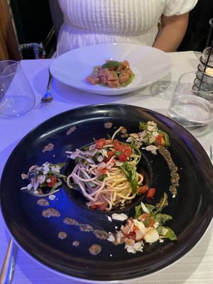 Gnocchi and cold spaghetti first course, very interesting   at Ristorante Da Mario alla Fava in Venice