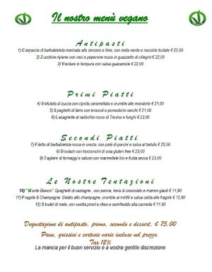 The vegan menu at Ristorante Da Mario alla Fava in Venice